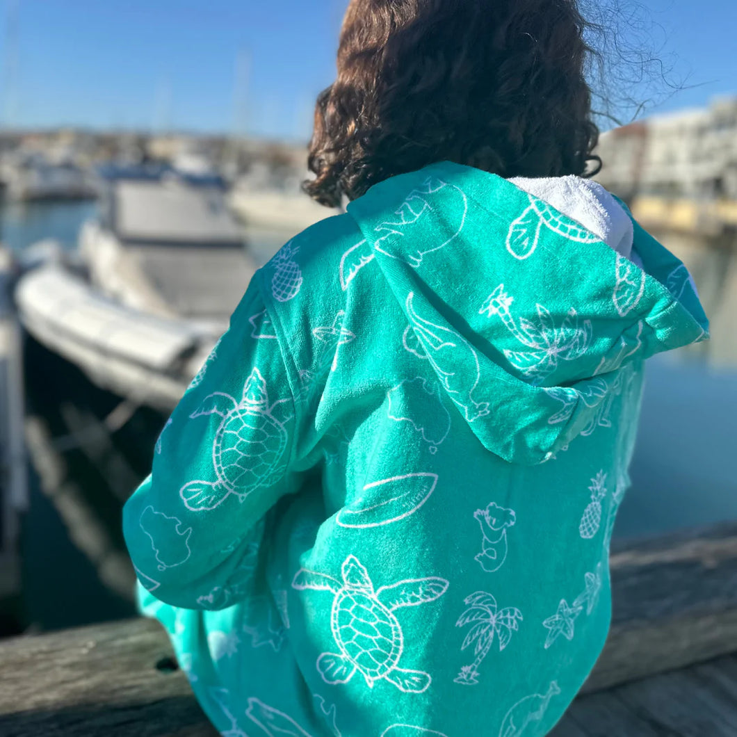 Luxe Kids Zip Up Cotton Hooded Towel - Aqua