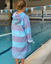 Turkish Terry Cotton Hooded Towel - Navy and Turquoise