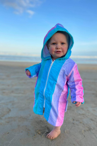 Luxe Kids Zip Up Cotton Hooded Towel - Pink Stripe