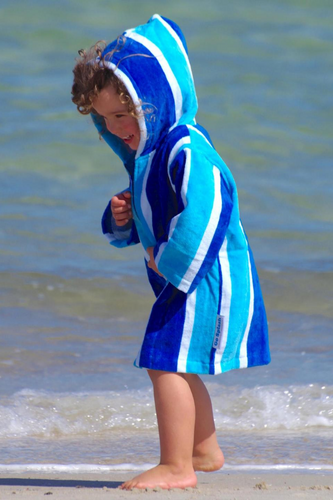 Luxe Kids Zip Up Cotton Hooded Towel - Blue Stripe