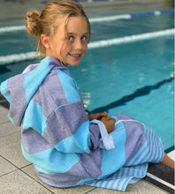 Turkish Terry Cotton Hooded Towel - Navy and Turquoise